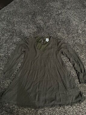 Blue Rain Boutique Olive Tiered Long Sleeve Mini Dress